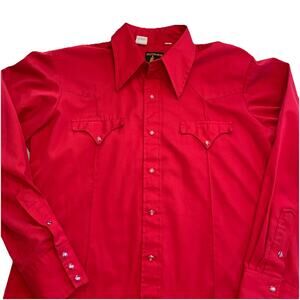 Vintage Sears Roebucks Western Wear Mens Red 70s Pearl Snap Rodeo Large